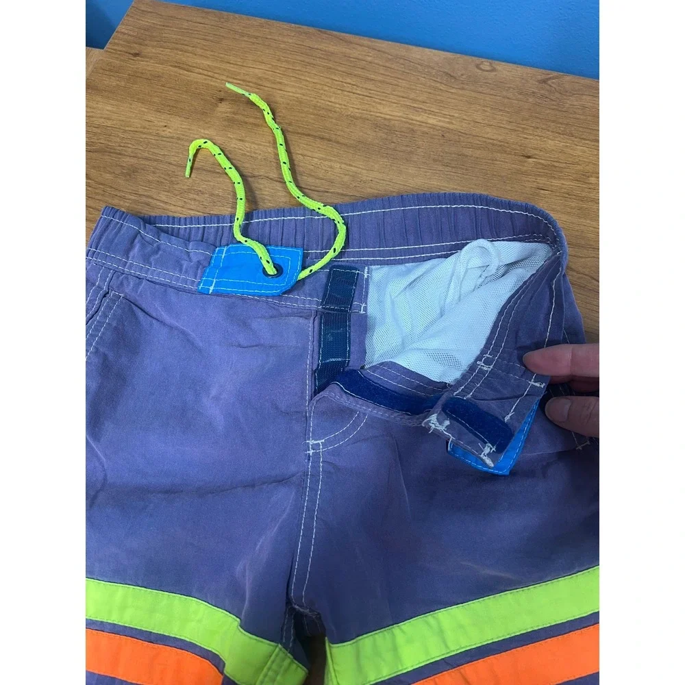Boden Kids Purple Blue Neon Striped Swim Trunks Board Shorts Size 6-7Y 122cm